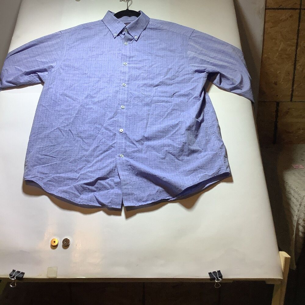 Roundtree Yorke Shirt Men Large Blue Geometric l Print Long Sleeve Button